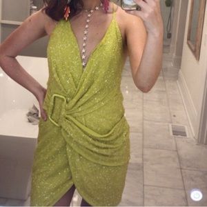 ASOS DESIGN Lime Green Sequin Wrap Dress Taylor Swift Eras Tour
